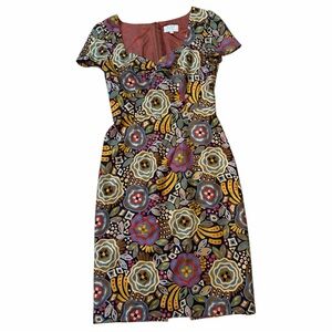 David Meister Silk Bohemian Floral Short Sleeve Dress